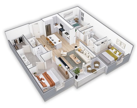 Floor plan for 3 beds, 2 baths, 1191 sqft